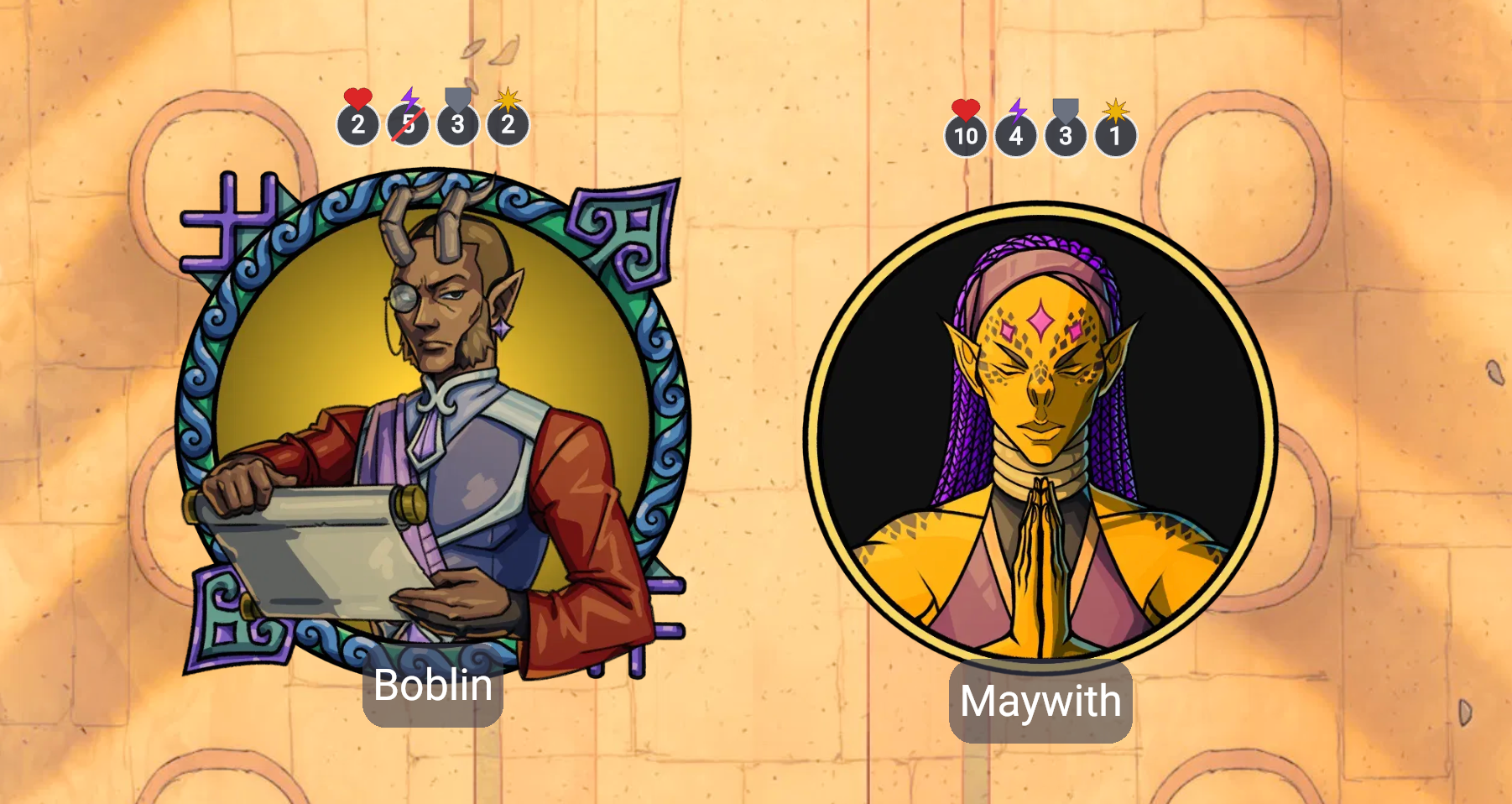 Two VTT tokens in Owlbear Rodeo; they each have 4 circles above them, tracking the 4 key Daggerheart stats: HP, Stress, Armor, and Hope.