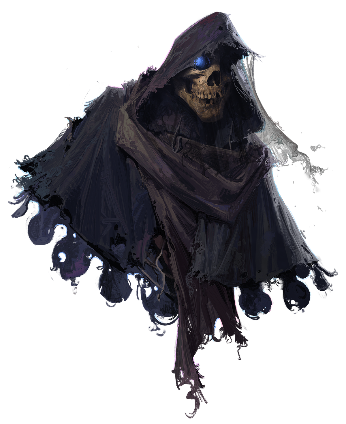 a floating skull wearing a cowl 